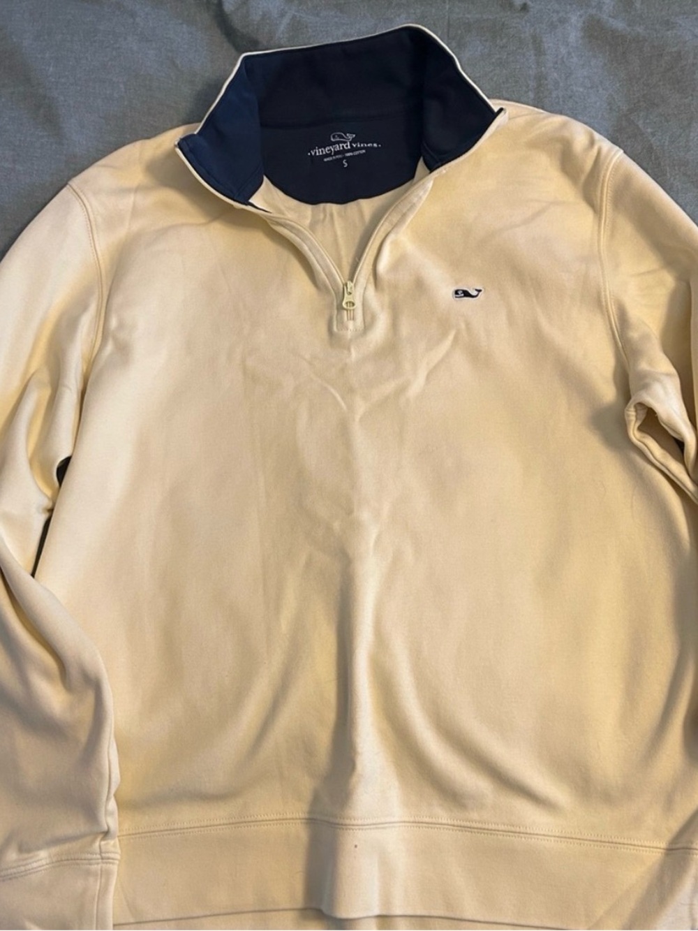 Vineyard Vines Men’s Cream 1/4 Zip Pullover with Navy Trim